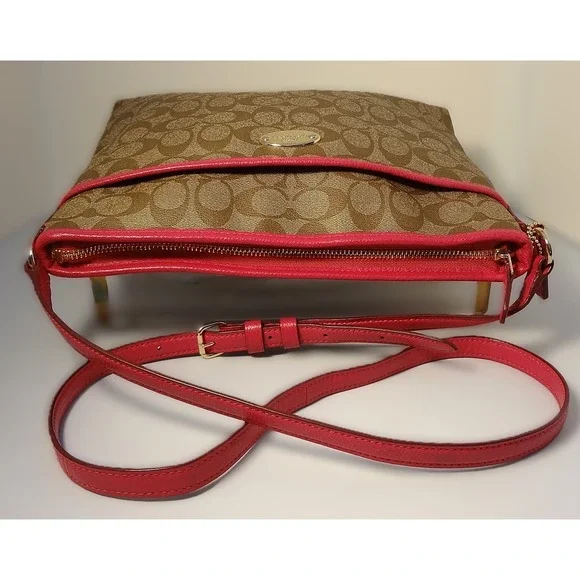 Coach Signature Crossbody Bag Pink Trim Coated Canvas‎ Shoulder Purse - Picture 3 of 12